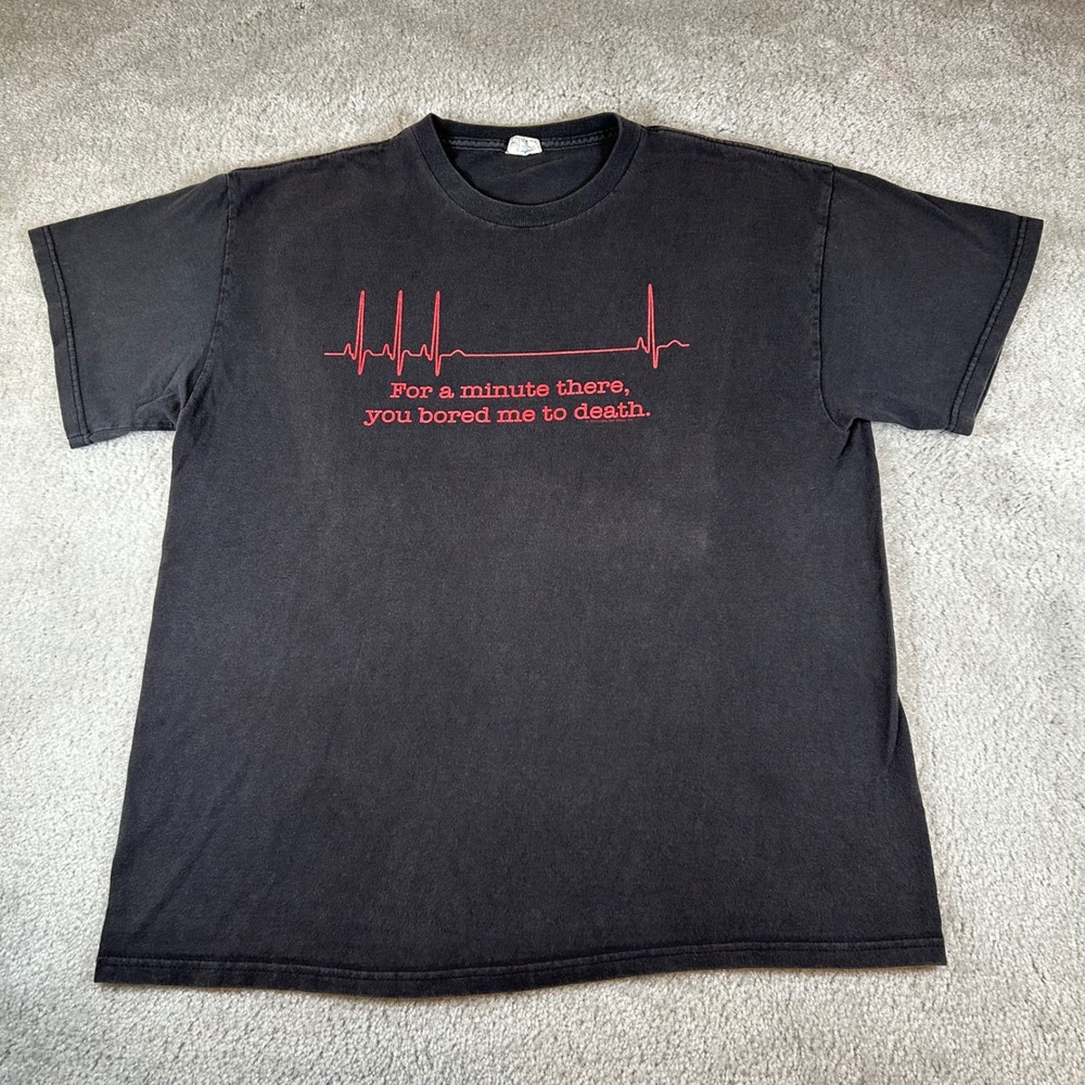 Vintage Y2K Delta Graphic Tee Mens Large Black Bored Me To Death EKG 2010 Humor